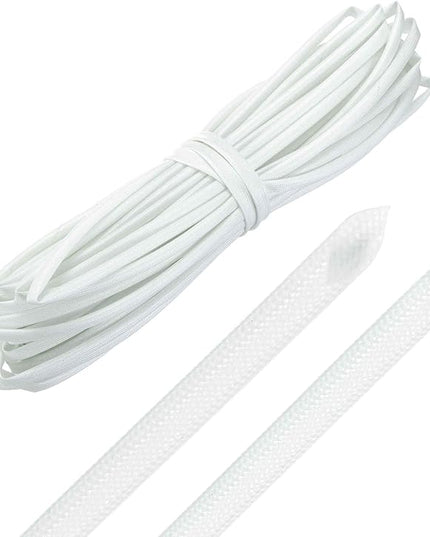 MECCANIXITY 49ft Braided Cable Sleeve, 3/16" ID 200C High Temperature 1500V Fiberglass Wire Insulation Cord Protector Organizer Wires Management for Motor Engine Fuel Line, White