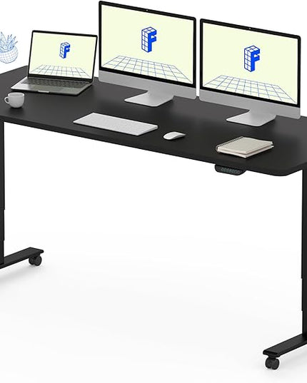 FLEXISPOT E6 MAX Dual Motor 60x24 Inch 3-Stage Heavy Duty Standing Desk, 330lbs Weight Capacity, Height Adjustable Desk w/Cable Management & Wheels (Seamless Black Desktop + Black Frame)