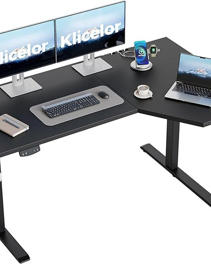 Klicelor 55 Inch L Shaped Standing Desk, Adjustable Height Corner Desk for Home Office Workstation, Sit Stand Desk with Two-Piece Desktop, Black