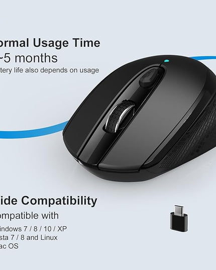 RaceGT USB C Wireless Mouse, Type C Silent Mouse for MacBook Air/Pro, 2.4G Cordless Computer Mice with 6 Buttons and 3 Adjustable DPI for Mac, Laptop, Desktop, PC