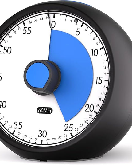Visual Timer for Kids 60-Minute Countdown Timer with Optional Alarm, Focus Tool for ADHD & Autism, Time Management for Homework, Chores, Office, Kitchen, Teaching & Study Routines (Black Blue)
