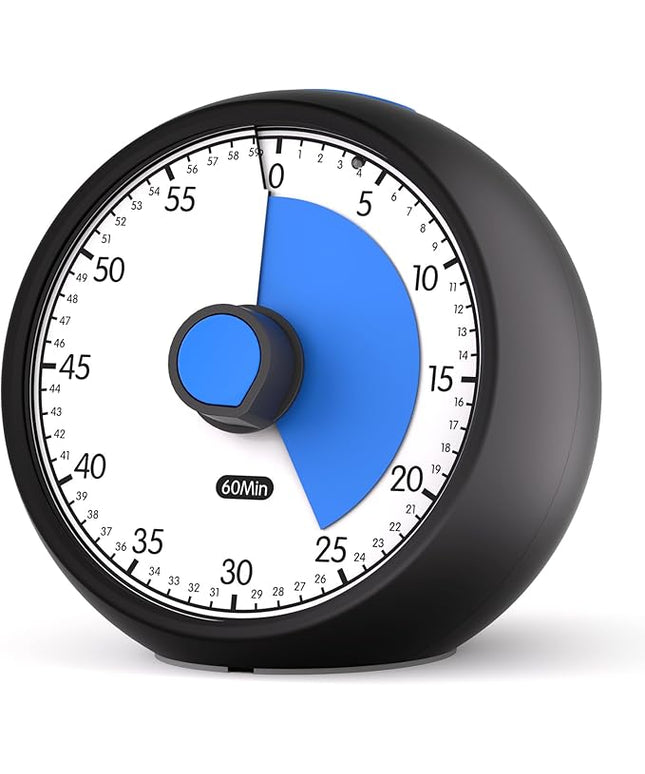 Visual Timer for Kids 60-Minute Countdown Timer with Optional Alarm, Focus Tool for ADHD & Autism, Time Management for Homework, Chores, Office, Kitchen, Teaching & Study Routines (Black Blue)