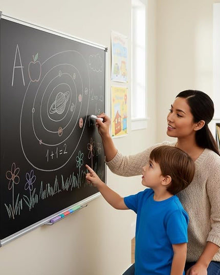 36 x 24 Inch Magnetic Black Chalkboard for Wall, Wall-Mounted School Blackboard with Aluminum Frame for Teachers, Written on by Regular Chalk