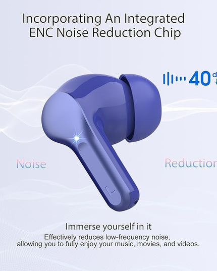 Wireless Earbuds, Bluetooth 5.4 Headphones HiFi Stereo, Bluetooth Earbuds with ENC Noise Cancelling Mic, IP7 Waterproof in Ear Earphones, 48H, LED Display Ear Buds for Pad Phones Workout Sports, Blue