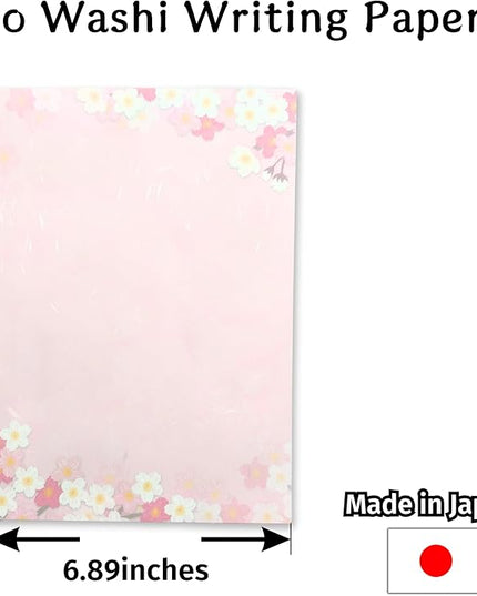 Japanese Cherry Blossom Stationery Paper and Envelopes Set, Made in Japan,15 Sheets, 8 Envelopes (Dark Pink), Elegant Washi Paper for Writing Crafts,Gift