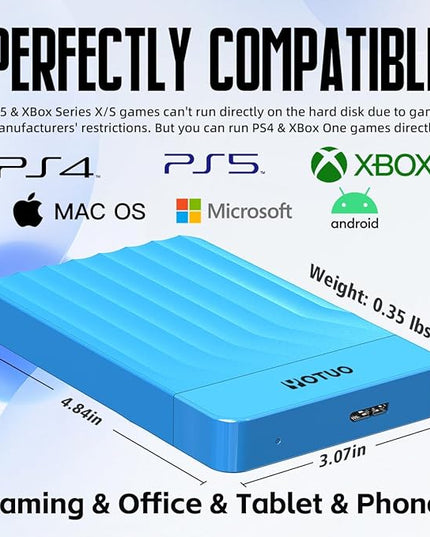Portable External Hard Drive Storage Expansion Mobile HDD USB 3.0 for PC, Mac, Desktop, Laptop, PS4, PS5, Xbox One X/S, Xbox 360, Xbox Series X/S, Office & Game (Blue, 1TB)