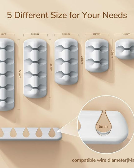 Syncwire Cable Clips, 5 Pack Gray Cord Organizer Cable Management Self Adhesive Cable Holder for Organizing Cable Cords, Ideal for Home, Office, Cubicle, Car, Nightstand, Desk Accessories