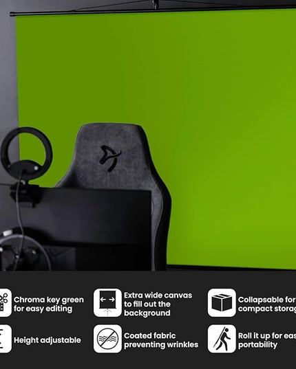 Arozzi Ultrawide Green Screen 63" x 62" Portable Collapsible Wrinkle-Resistant Chromakey Greenscreen Background for Photography and Video Collapsible
