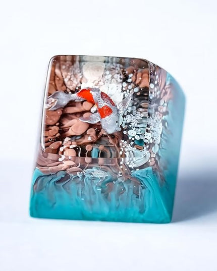 Kohaku Koi Artisan Keycap Blue and Orange Ocean R1 SA Profile Custom Keycaps 1U ESC Handmade Gaming Resin Key Cap Cherry MX Switch Compatible Mechanical Keyboard Koi Lover Gift