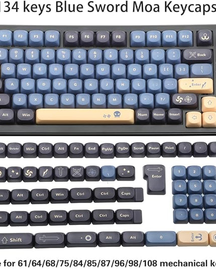 134 Keys MOA PBT Keycaps Set for Cherry Gateron MX Switches Mechanical Keyboard Key Cap (Sword Blue)
