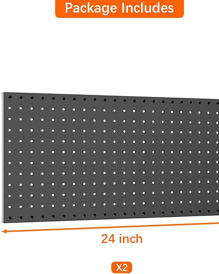 WALMANN Metal Pegboard Panels for Wall Garage Tools Storage Pegboard for Garage, Workbench, Modular Peg Board Tool Organizer Board(Pack of 2, Black)