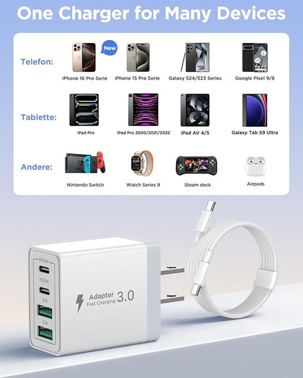 40W USB C Charger Block, 2Pack 4-Ports Type C Fast Phone Charging Cube with 6FT USBC to USBC Cord, Multiport Wall Plug Power Brick Box Compatible with iPhone, Samsung, iPad Pro, Cellphones Charger