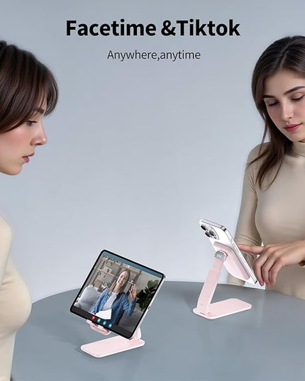 iWALK Magnetic Cell Phone Stand for Desk, Angle and Height Adjustable Mobile Phone Holder, Foldable Magnet Stand for iPhone 17 16 15 14 13 12 Pro Max and iPad, Cell Phone Holder for Samsung, Pink