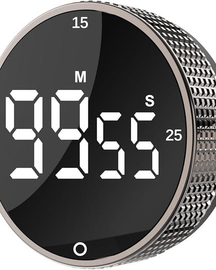 Upgrade Digital Kitchen Timer - Magnetic Countdown Countup Visual Pomodoro Timer with Large LED Display, 3-Preset Times (5, 15, 25), 3 Volume Levels, Ideal for Cooking, Baking and Fitness (1, Tarnish)