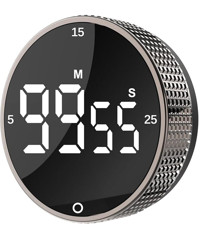Upgrade Digital Kitchen Timer - Magnetic Countdown Countup Visual Pomodoro Timer with Large LED Display, 3-Preset Times (5, 15, 25), 3 Volume Levels, Ideal for Cooking, Baking and Fitness (1, Tarnish)