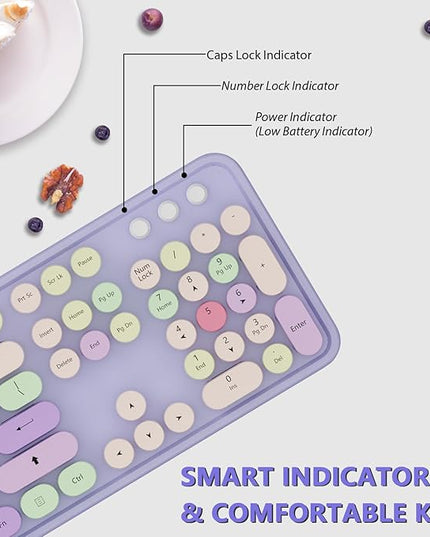 Wireless Typewriter Keyboard and Mouse - Wireless Keyboard with Silent Mouse, Cute Retro Keyboard Mouse Combo, 2.4G USB Computer Keyboard and Mouse for Windows Laptop/Desktop/PC(Purple)