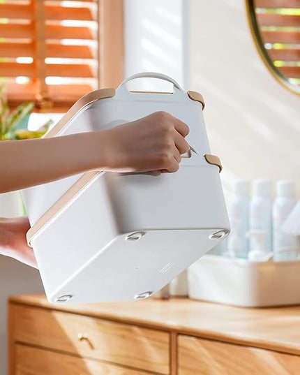 ANMINY 5PCS Plastic Storage Bins Containers with Lids, Large White Storage Organization Bins Boxes, Lidded Plastic Storage Baskets for Closet Shelves Drawers Desktop - 2 Medium 3 Small, Wheat Lids