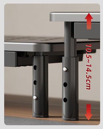 Metal Monitor Stand Monitor Riser with Drawer, 3 Adjustable Height Computer Stand Riser, Office Desk Accessories Workspace Desktop Organizers Storage for Lap (Black)