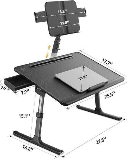 SAIJI Laptop Desk for Bed [Premium XXL Extra Large] with Upgraded Height Angle Adjustable Book Stand,Multi-Purpose Lapdesk Bed Tray Desk for Working Writing Reading Drawing (Black)