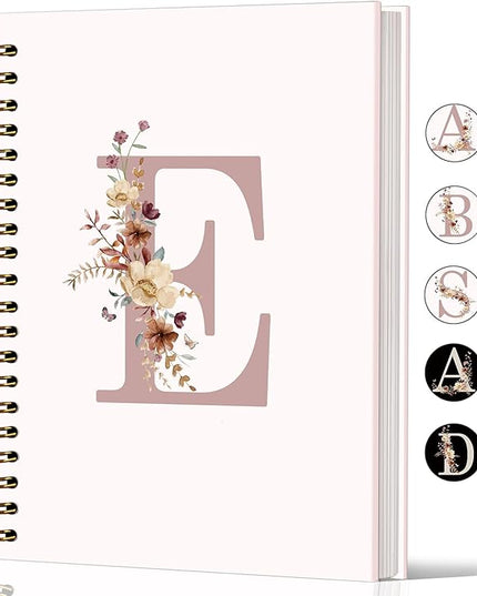 Lacama Pink Initial Letter E Notebook Journal, Aesthetic Wildflower Personalized Spiral Notebook, Customized Monogrammed Gifts, Birthday Gifts for Women, School Supplies, Office Supplies 5.5x8.3