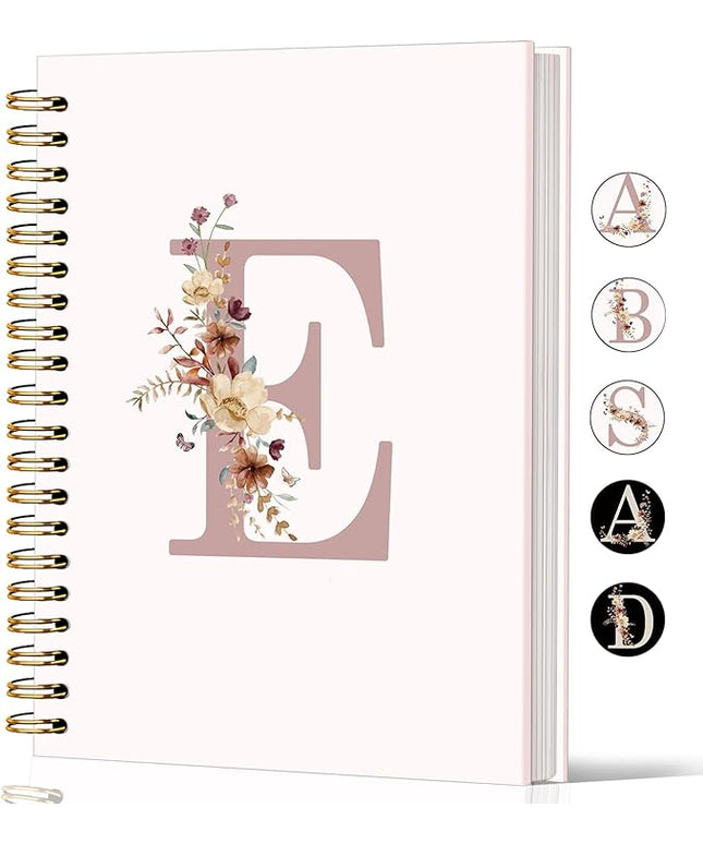 Lacama Pink Initial Letter E Notebook Journal, Aesthetic Wildflower Personalized Spiral Notebook, Customized Monogrammed Gifts, Birthday Gifts for Women, School Supplies, Office Supplies 5.5x8.3