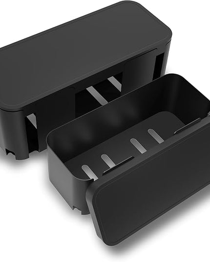Power Strip Hider Box - Wire Storage Box for Extension Cord, Power Strips, and Surge Protector Wire Management. Cable Management Floor Outlet Hider Box (Large and Medium Sizes, Black)