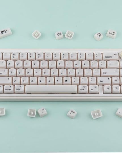 Tsungup MOA Keycaps,136 Keys Cute Ceramic Textured Custom Keycaps 60 75 Percent, Minimalist White Keycap Set Key Caps Keyboard for Cherry Gateron MX Swithes Mechanical Keyboards(Translucent White)
