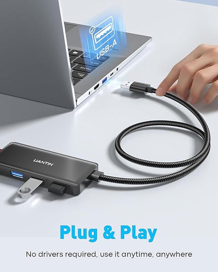 USB Hub for Laptop | 5-Port USBA Splitter with 3*USB-A 3.0 and SD/TF Card Reader 2FT Braided Nylon Cable, Multi-Port USB Extender for PC, MacBook, Mac mini, Surface, Desktop