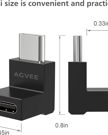 AGVEE 4 Pack Front Angle 90 Degree USB-C Male to USB-C Right Angled Female Adapter (Type-C 3.2 Gen 2) Converter Video Type-C 10G Data Extension Coupler Converter Connector, Black