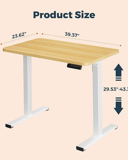 One-Piece Standing Desk 40 x 24 Inches, Small Adjustable Height Desk for Small Space Electric Sit Stand Desks Home Office Computer Workstation, Maple