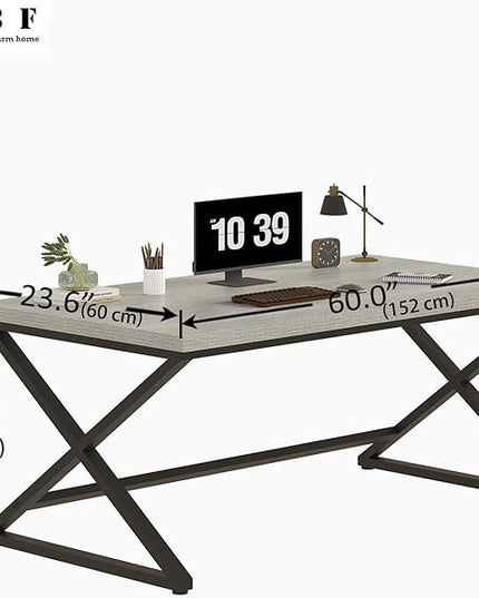 IBF Gray Computer Desk, Industrial 60” Work Desk for Writing Study, Simple Wooden Metal Executive Home Office Desk, Modern Pc Gaming Laptop Workstation Computer Table in Bedroom, Light Grey Oak