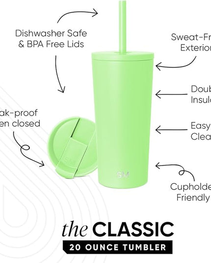 Simple Modern Classic Tumbler with Lid and Straw | Insulated Iced Coffee Cup Reusable Stainless Steel Water Bottle Travel Mug | Gifts for Women Men Her Him | 20oz | Baja