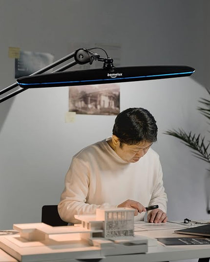 Task Lamp with Clamp, Bright 117PCS LEDs, Metal Swing Arm 24W 2200 Lumen Dimmable Led Desk Lamp for Architect Home Office Study Reading Dorm Workbench Craft, 23 Inch Working Lamp(Black)