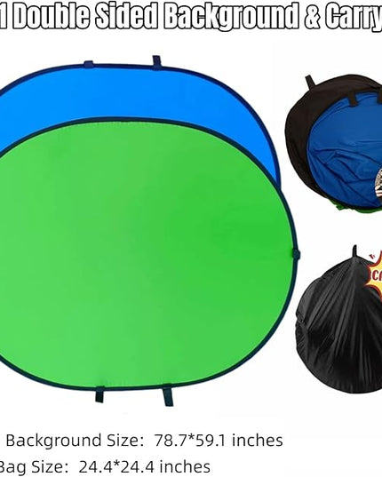 Blue Green Screen Backdrop Double Sided Collapsible Greenscreen Backdrop with Carrying Bag,Portable Pop Up Green Screen Background for Streaming Webcam, Blue & Green 59.1 * 78.7"