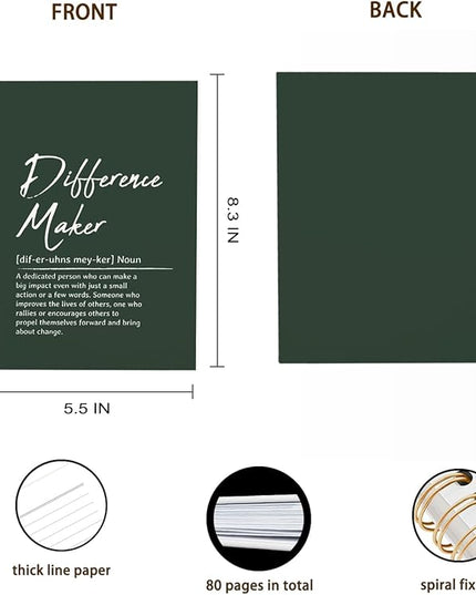 OXW Difference Maker Gift Notebook Journal, Office Notebook for Work, Thank You Gifts for Leader Mentor Boss, Leadership Gifts Journal, Dark Gren Spiral Notebook 5.5 x 8.3