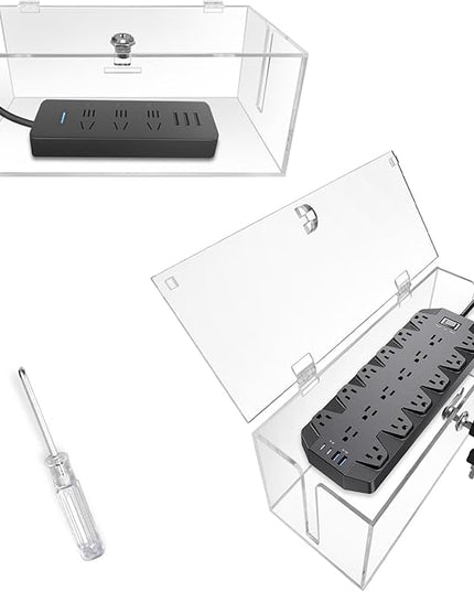2PC Acrylic Plug Organizer Upgrade,Cable Management Box with Lock,Cable Organizer Box for Surge Protector Power Strip,TV Computer,Cable Wires of Home,Office,Child and Pet Proof