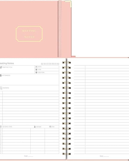 EMSHOI Meeting Notebook for Work - B5 Half Meeting Half Note Planner, 100 Pages, 100GSM Thick Paper, Hardcover, Project Organizer for Women Men Office, Business, Note Taking, 8"x10.2" - Pink
