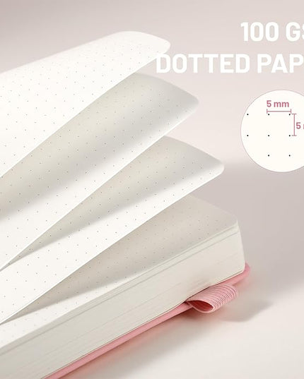 CAGIE Bullet Dotted Journal Notebook 320 Pages 100 GSM Paper Hardcover A5 Dot Grid Notebook Leather Journals for Writing Women Men Work Journaling, Pink