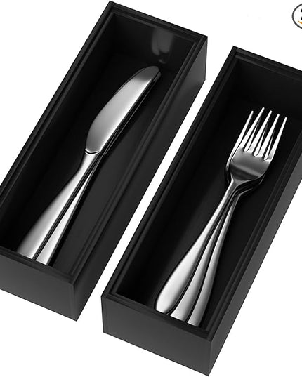 Premium Bamboo Kitchen Drawer Organizer - Set of 2, Stackable Utensils Holder, Storage Box Tray for Kitchen Drawers, Cabinet, Utensil, Silverware, Spatula, Flatware or Makeup, Vanity, Bathroom(Black)