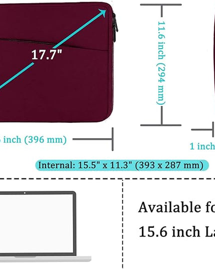 Laptop Sleeve Bag 15.6 inch, BOOEUDI Durable Shockproof Protective Computer Carrying Cover with Front Pocket, Briefcase Handbags Laptop Sleeve Bag for 15.6 inch HP, Dell, Acer, Asus, Notebook, WineRed
