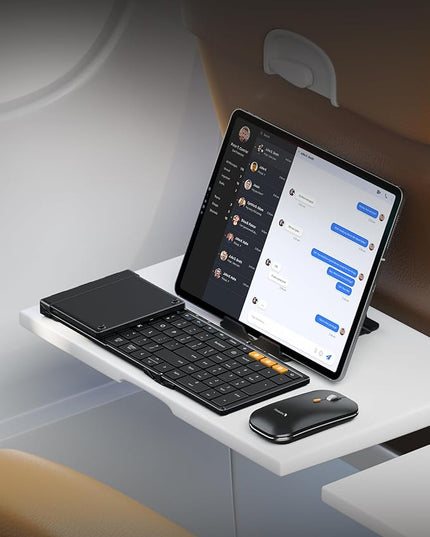 ProtoArc Foldable Keyboard and Mouse, XKM01 True Full-Size Folding Bluetooth Keyboard Mouse Combo for Business Travel, a Portable Office Suite On-The-Go, Compatible with Laptop iPad Tablet - Black