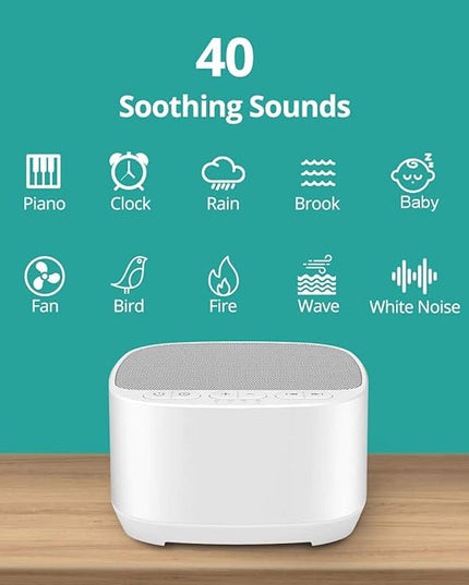 Magicteam Sleep Sound White Noise Machine with 40 Natural Soothing Sounds and Memory Function 32 Levels of Volume Powered by AC or USB and Sleep Timer Sound Therapy for Baby Kids Adults (B-White)
