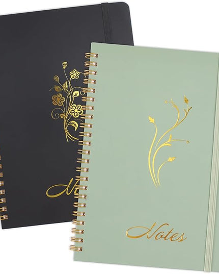 Joyberg Aesthetic Spiral Notebook, 2PCS Cute Notebook, 8.3" x 6" Notebook For Women, A5 Spiral Journal Notebook for Office/School/Home (Green & Black)