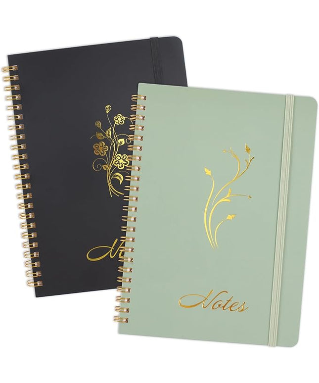 Joyberg Aesthetic Spiral Notebook, 2PCS Cute Notebook, 8.3" x 6" Notebook For Women, A5 Spiral Journal Notebook for Office/School/Home (Green & Black)