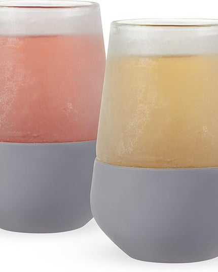 Host Wine Freeze Cooling Cups, Freezer Cups for Drinks, Insulated Tumblers Cool Wine Glasses Set of 2, 8.5oz in Gray