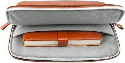 MOSISO Laptop Sleeve Bag 13 inch Compatible with MacBook Air 13.6 inch 2025-2022 M4 M3 M2/Air 13 inch 2022-2018 M1/Pro 13 2025-2016 M2 M1, PU Leather Padded Bag Waterproof Case, Brown