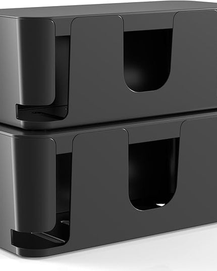Delamu 2 Pack Cable Management Box, Stylish Black Cable Management, Pet & Child-Proof ABS Cord Box Hider, Medium and Small Cable Box for Computer WiFi Router Box Hider USB Hub, Floor Cord Covers