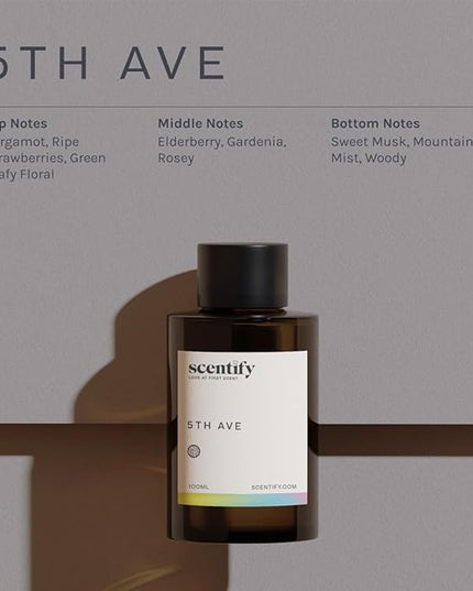 Scentify 5th Ave Aroma Oil Refill Scent for Oil Diffusers - Bergamot, Floral, Gardenia Scents - Luxurious Relaxing Aromatherapy Diffuser Fragrance 100ml, 3.38 oz