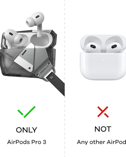 Aulumu A39 Geometric AirPods Pro 3 Case with Lock | Protective Cover with Nylon Buckle | Alloy Armour | Compatible with Apple AirPods Pro 3rd Generation Case (2025) - Black
