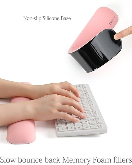 UnivoColors Design-Wave Keyboard Wrist Rest, Artificial Sheepskin+Memory Foam+Ergonomic+Anti-Slip Gel, Resilience Support During Work and Gaming,Keyboard Accessory,Pink